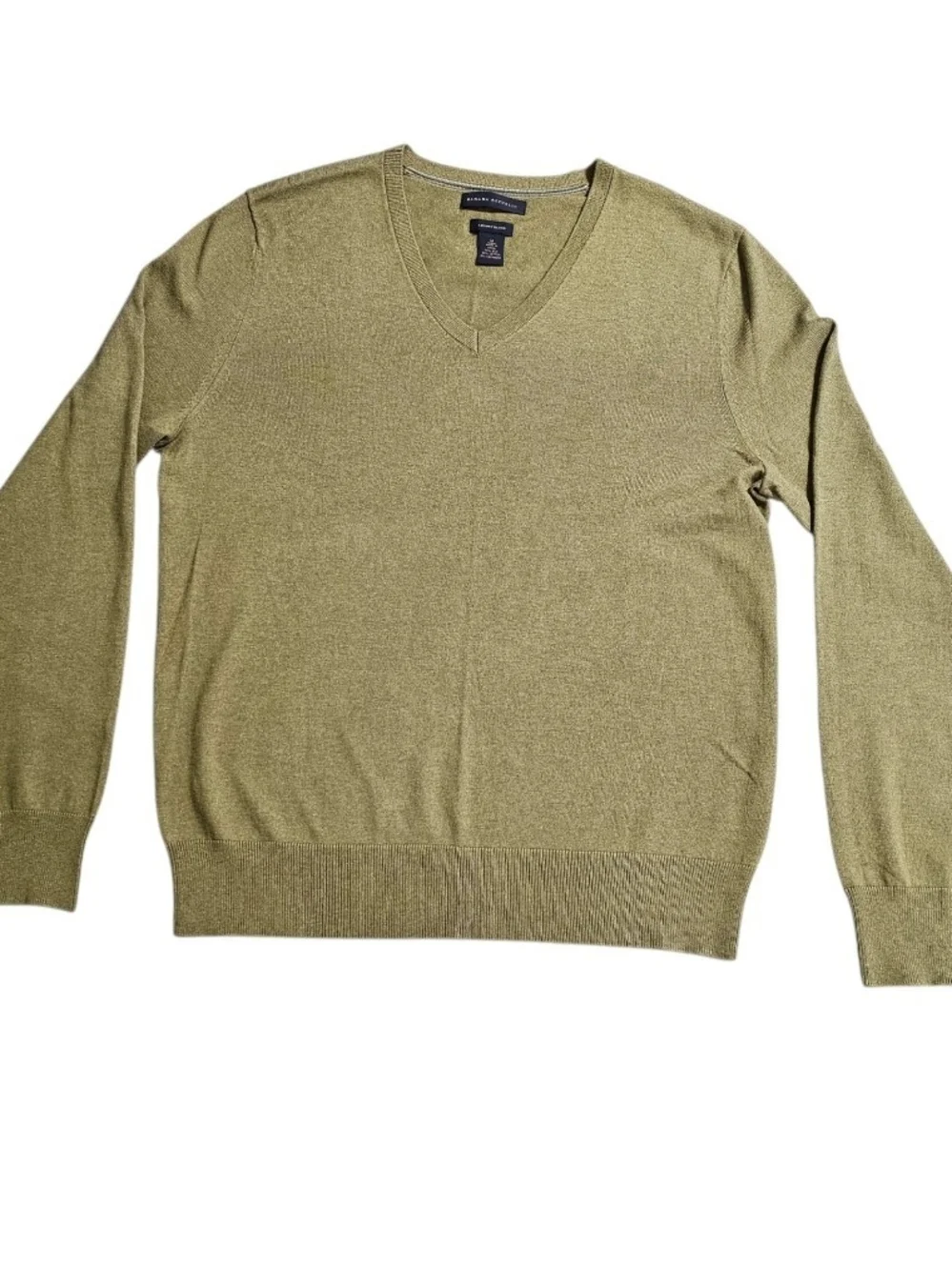 Banana Republic Luxury Blend Sweater Mens M Silk Cashmere V Neck Olive Preppy